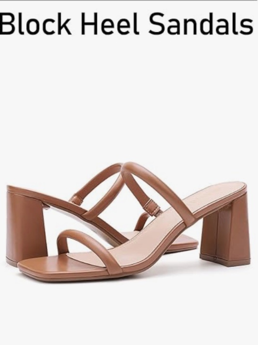 Square Open Toe Heeled Sandals Two Strap Mules Slip On Block Chunky new 🆕 - Picture 4 of 8